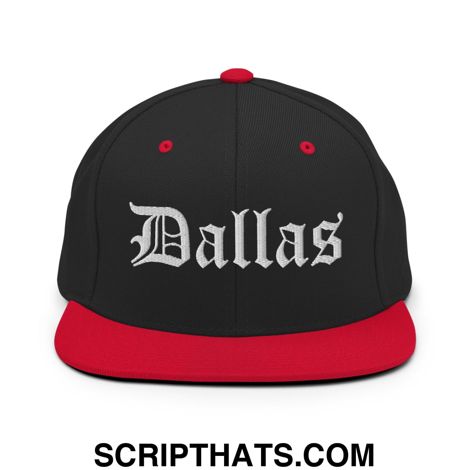 Dallas Old English Embroidered Flat Bill Brim Snapback Hat Black Red