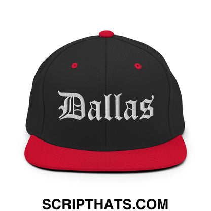 Dallas Old English Embroidered Flat Bill Brim Snapback Hat Black Red