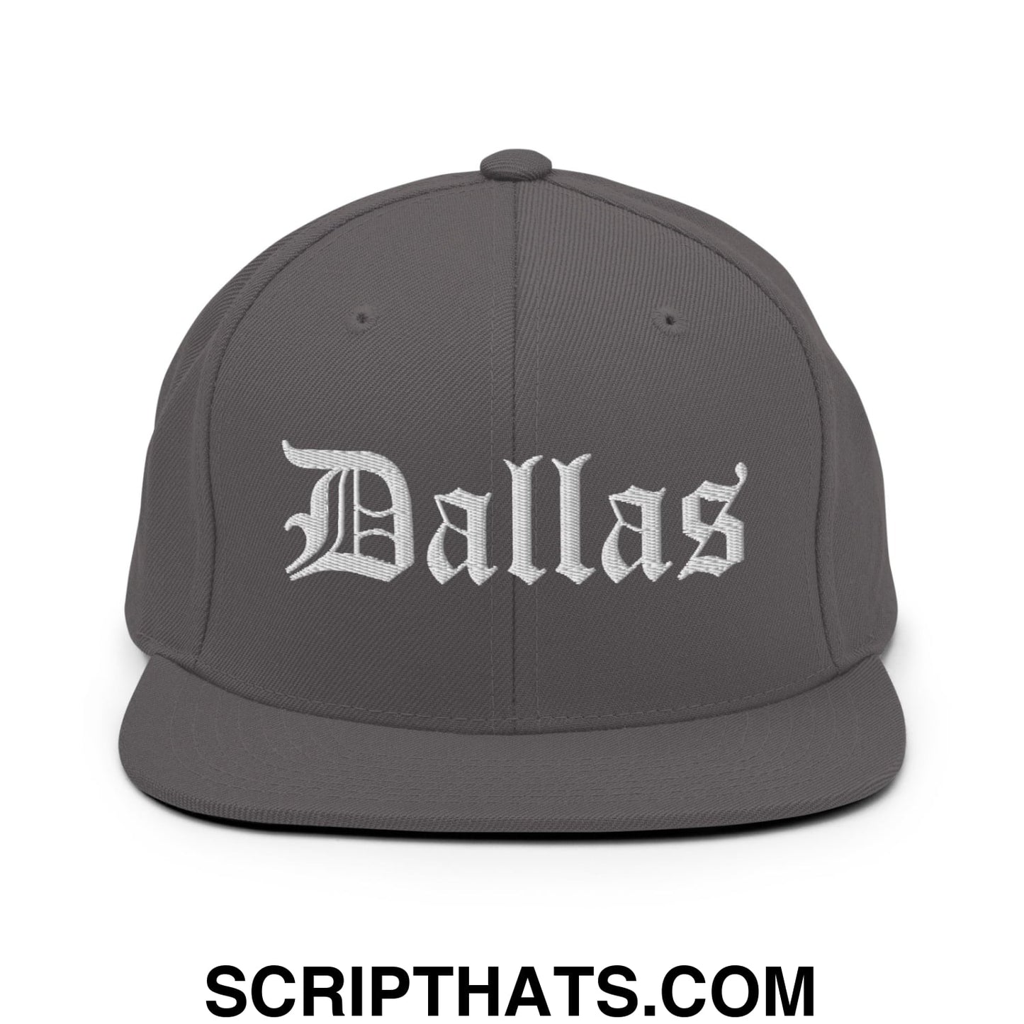 Dallas Old English Embroidered Flat Bill Brim Snapback Hat Dark Grey