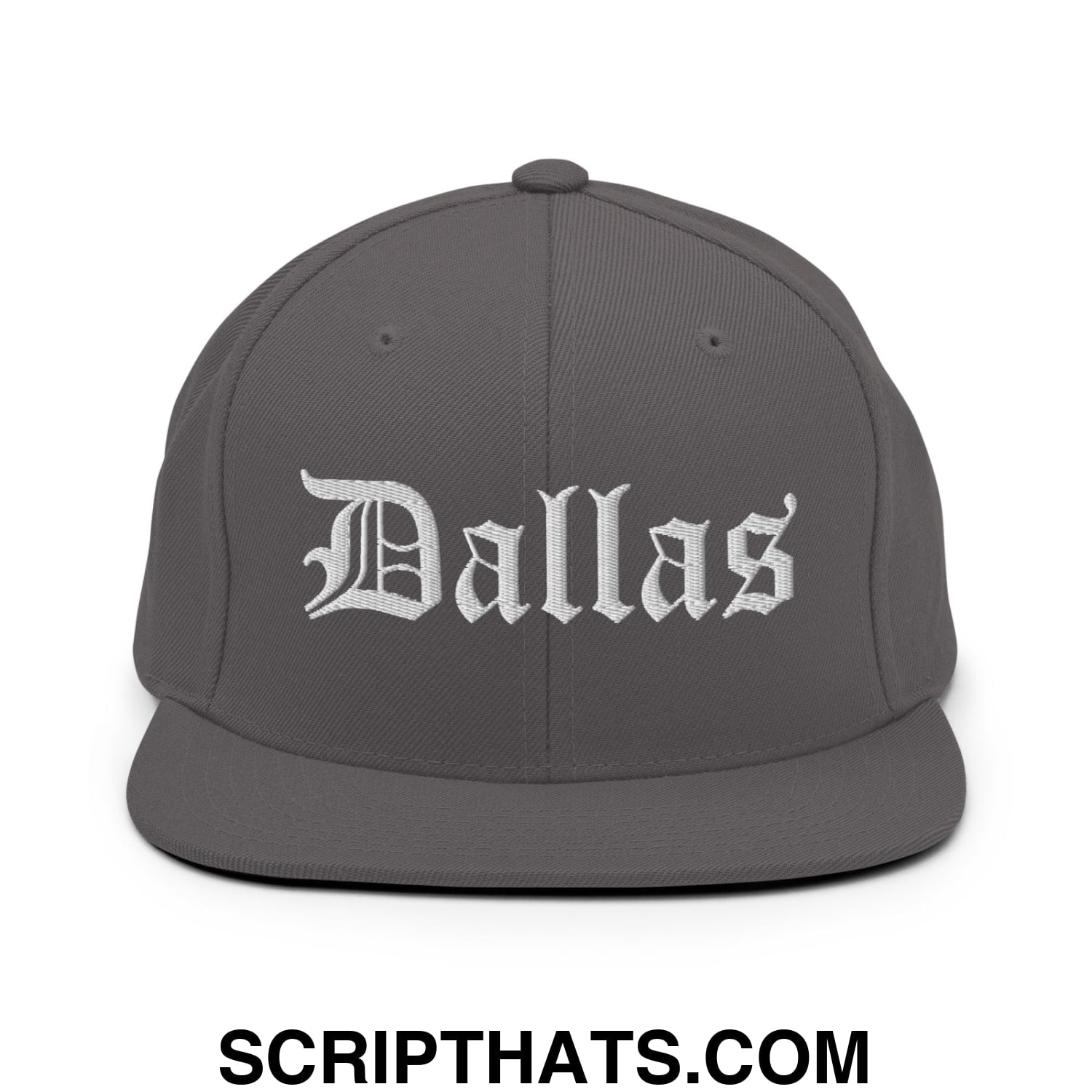 Dallas Old English Embroidered Flat Bill Brim Snapback Hat Dark Grey