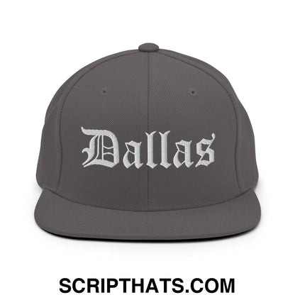 Dallas Old English Embroidered Flat Bill Brim Snapback Hat Dark Grey