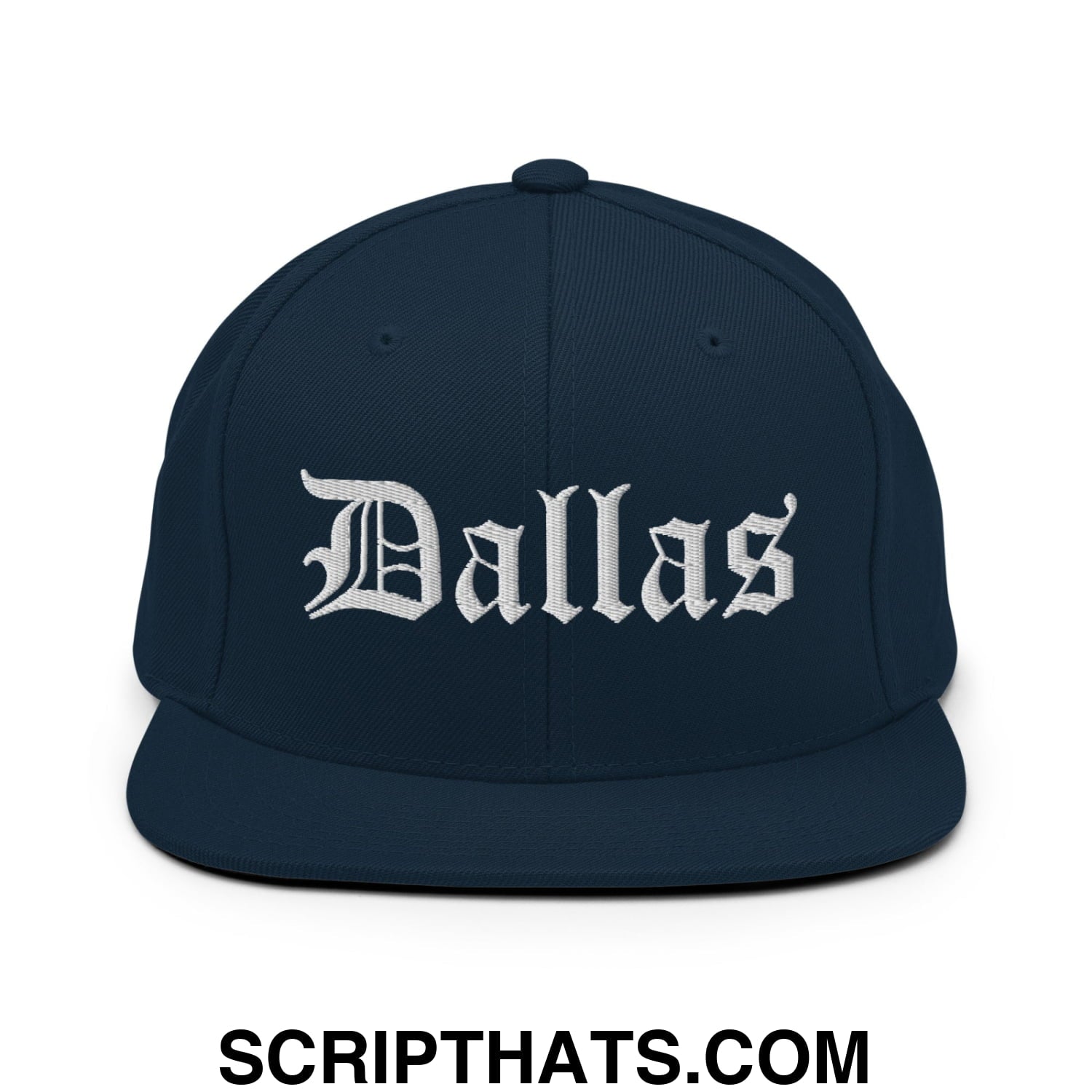 Dallas Old English Embroidered Flat Bill Brim Snapback Hat Dark Navy