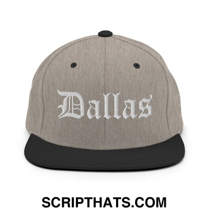 Dallas Old English Embroidered Flat Bill Brim Snapback Hat Heather Black