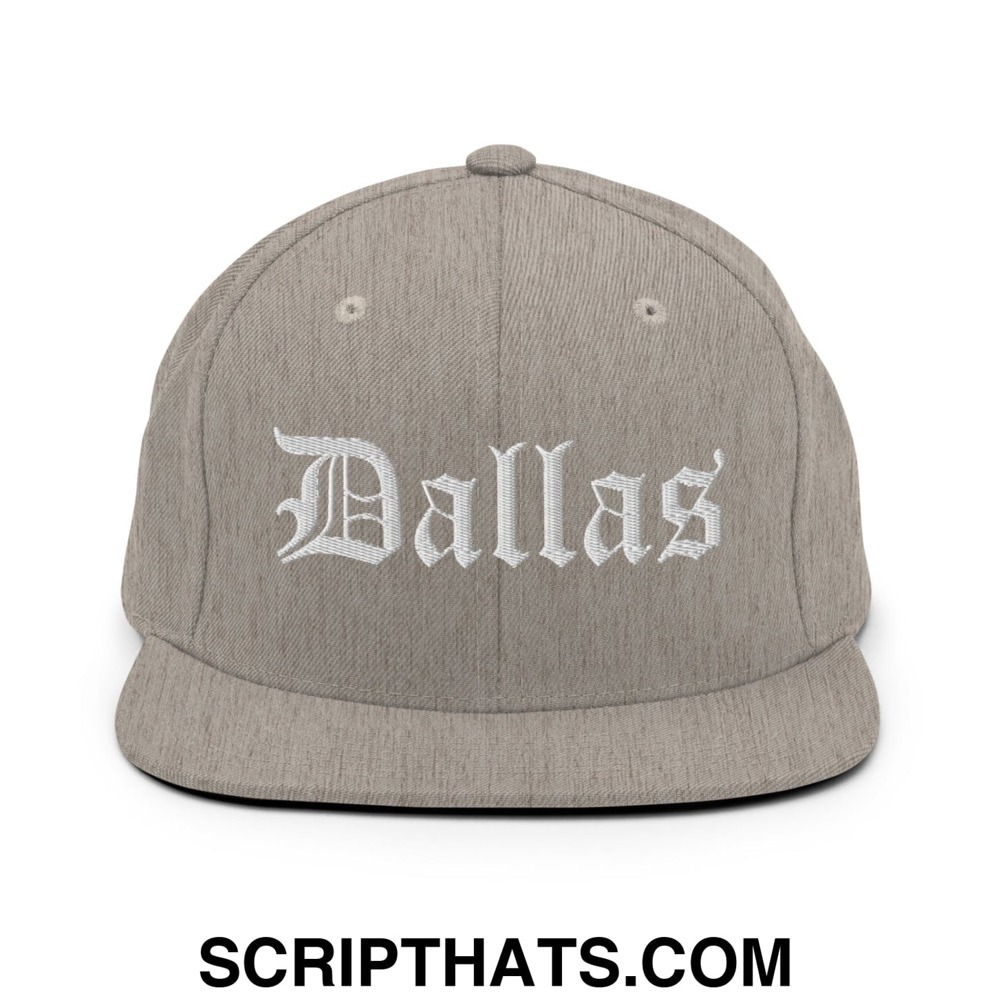 Dallas Old English Embroidered Flat Bill Brim Snapback Hat Heather Grey