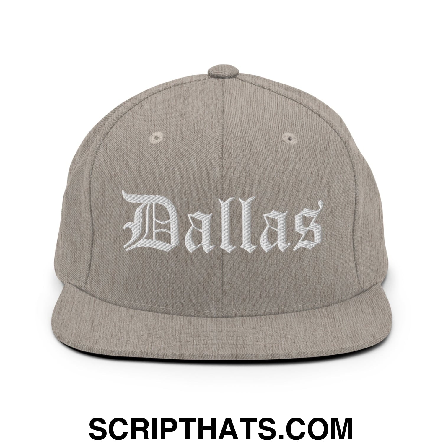 Dallas Old English Embroidered Flat Bill Brim Snapback Hat Heather Grey