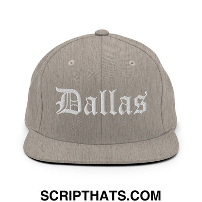 Dallas Old English Embroidered Flat Bill Brim Snapback Hat Heather Grey