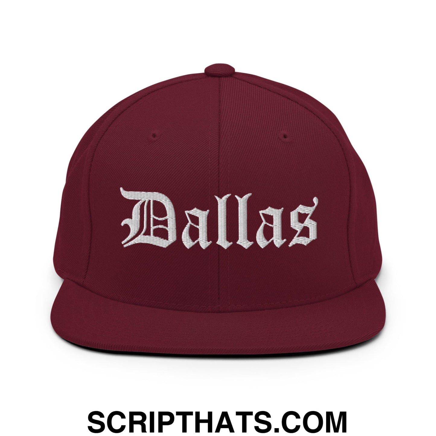 Dallas Old English Embroidered Flat Bill Brim Snapback Hat Maroon
