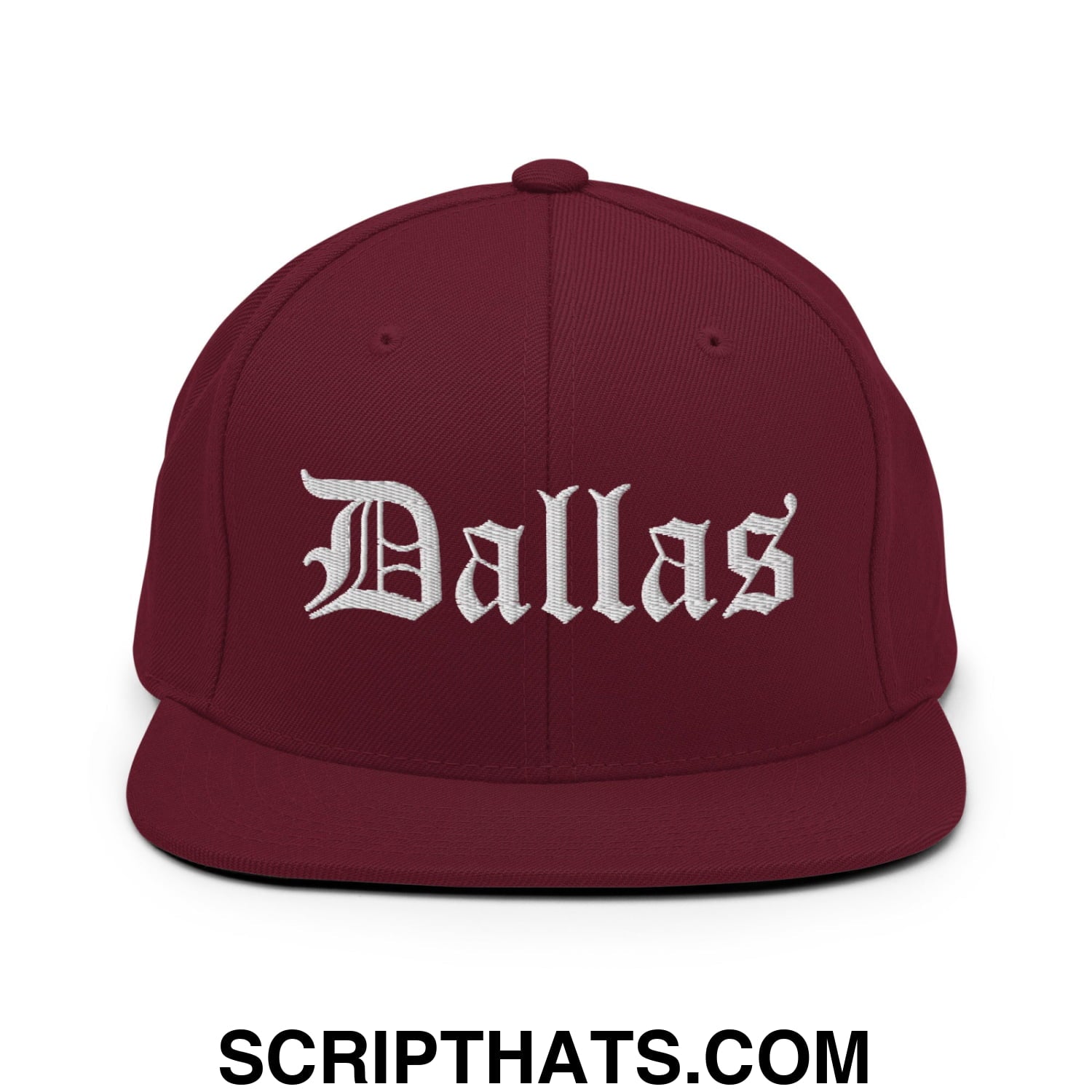 Dallas Old English Embroidered Flat Bill Brim Snapback Hat Maroon