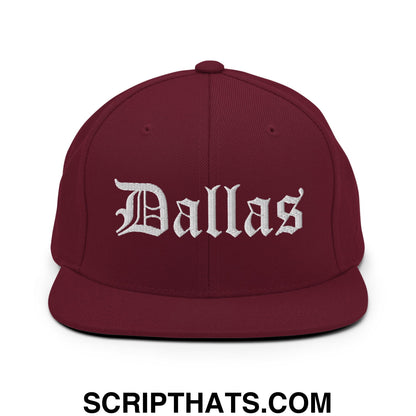 Dallas Old English Embroidered Flat Bill Brim Snapback Hat Maroon