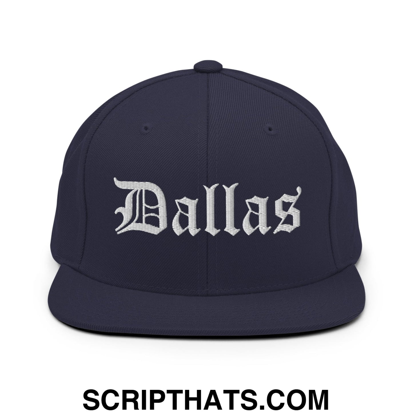 Dallas Old English Embroidered Flat Bill Brim Snapback Hat Navy
