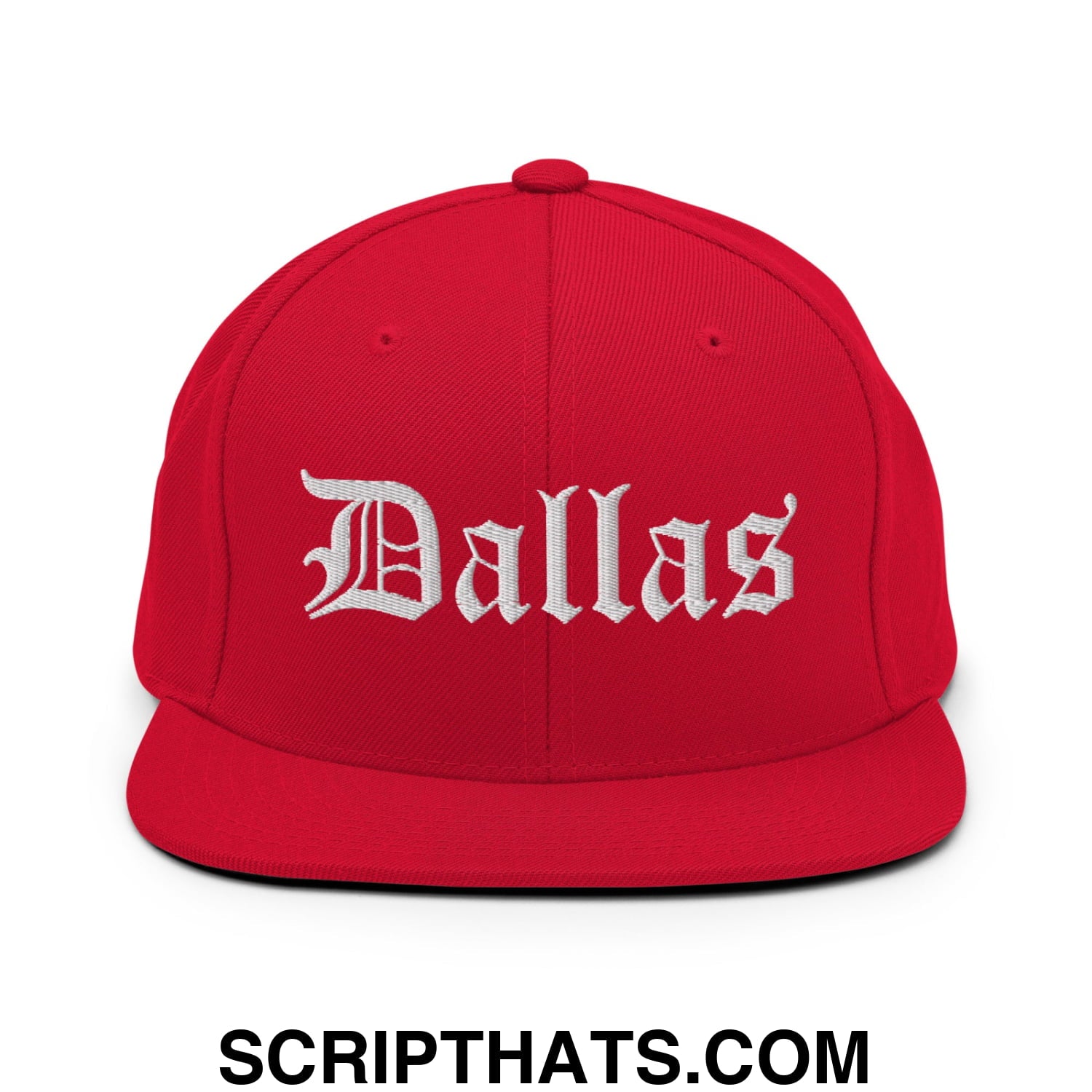 Dallas Old English Embroidered Flat Bill Brim Snapback Hat Red