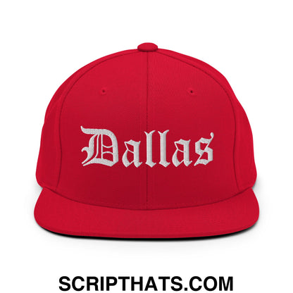 Dallas Old English Embroidered Flat Bill Brim Snapback Hat Red