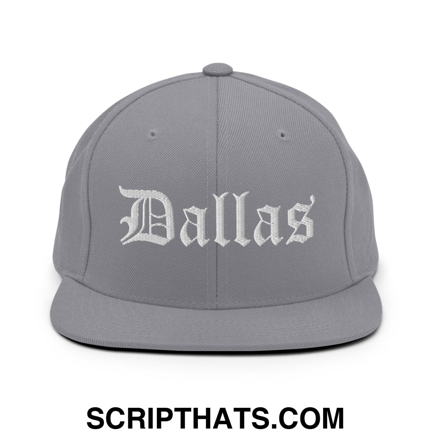 Dallas Old English Embroidered Flat Bill Brim Snapback Hat Silver