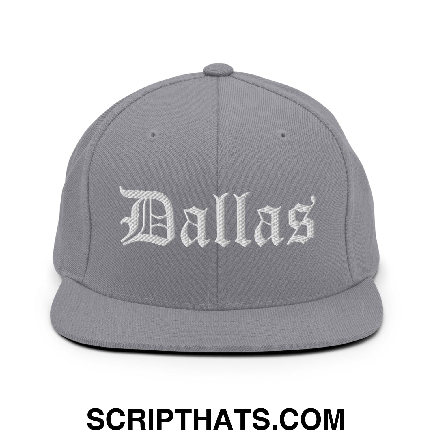 Dallas Old English Embroidered Flat Bill Brim Snapback Hat Silver