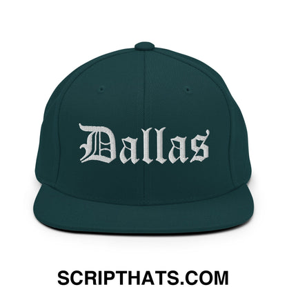 Dallas Old English Embroidered Flat Bill Brim Snapback Hat Spruce