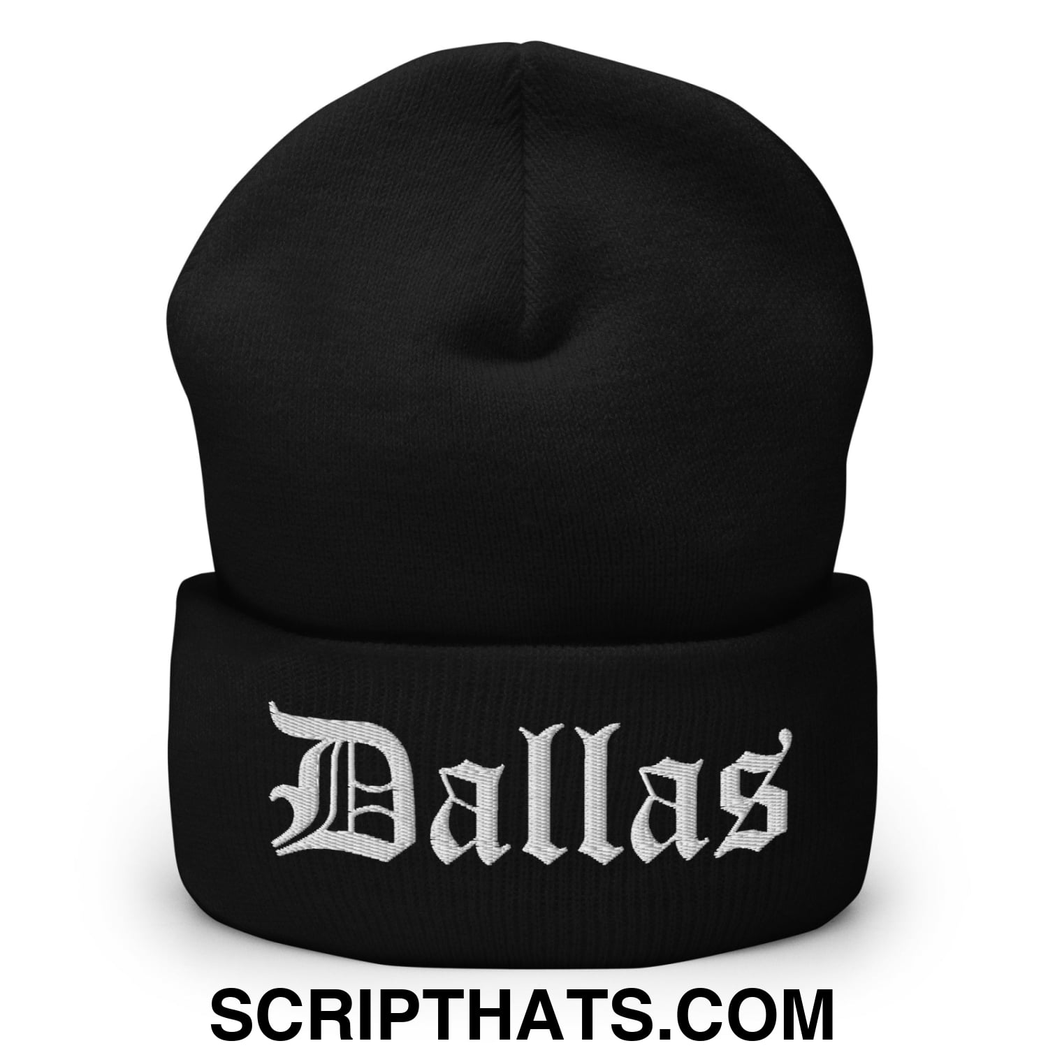 Dallas Old English Embroidered Knit Cuffed Beanie Black