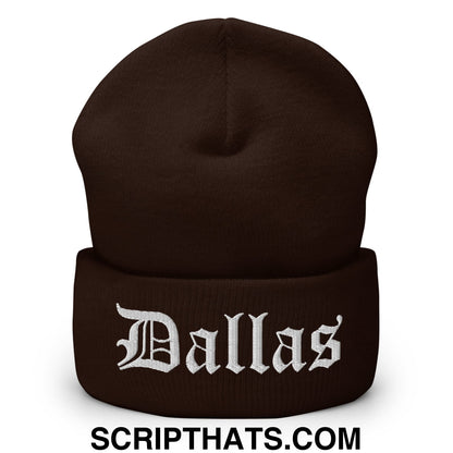 Dallas Old English Embroidered Knit Cuffed Beanie Brown