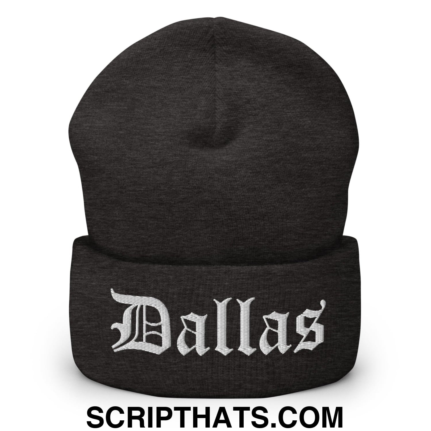 Dallas Old English Embroidered Knit Cuffed Beanie Dark Grey