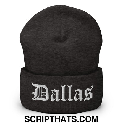 Dallas Old English Embroidered Knit Cuffed Beanie Dark Grey
