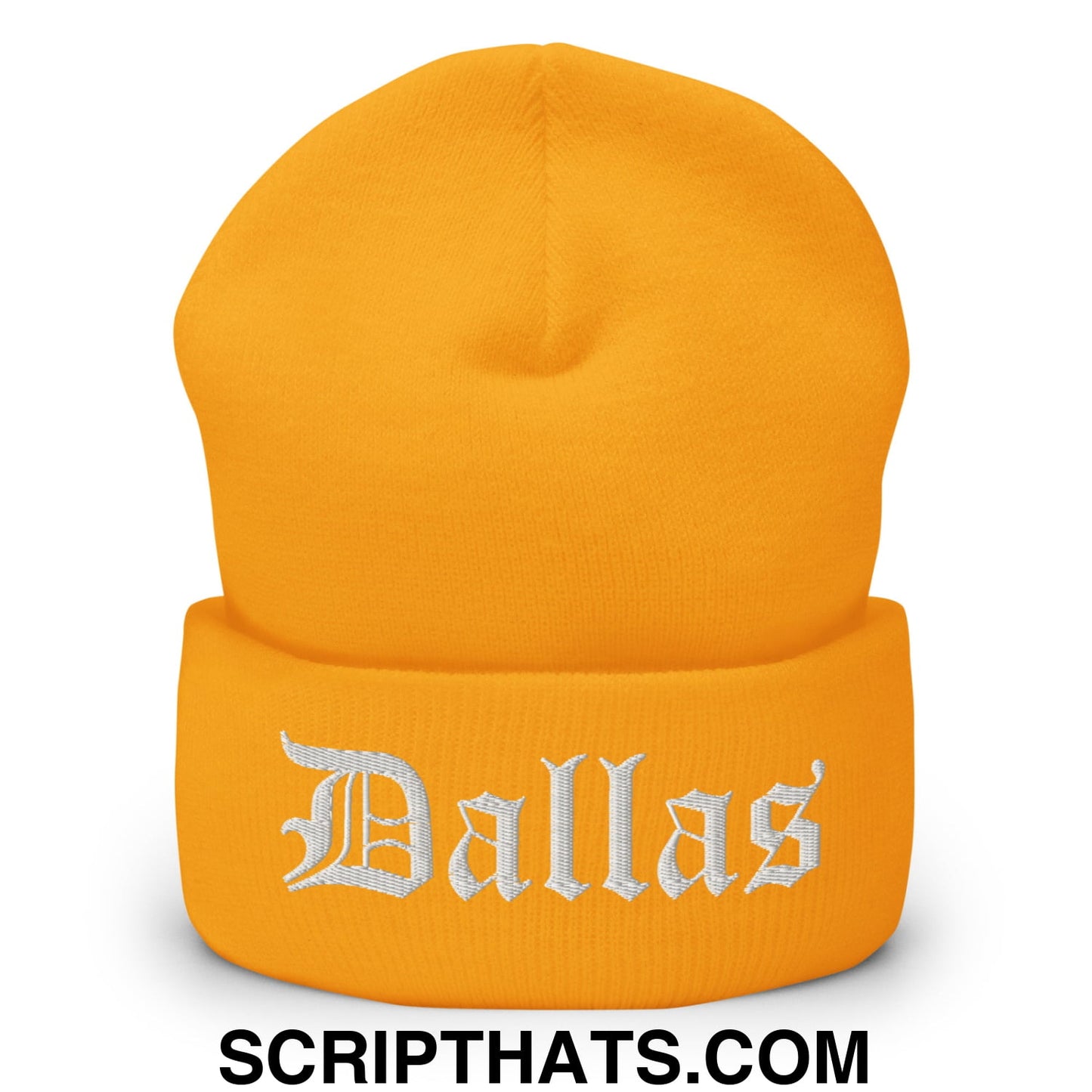 Dallas Old English Embroidered Knit Cuffed Beanie Gold