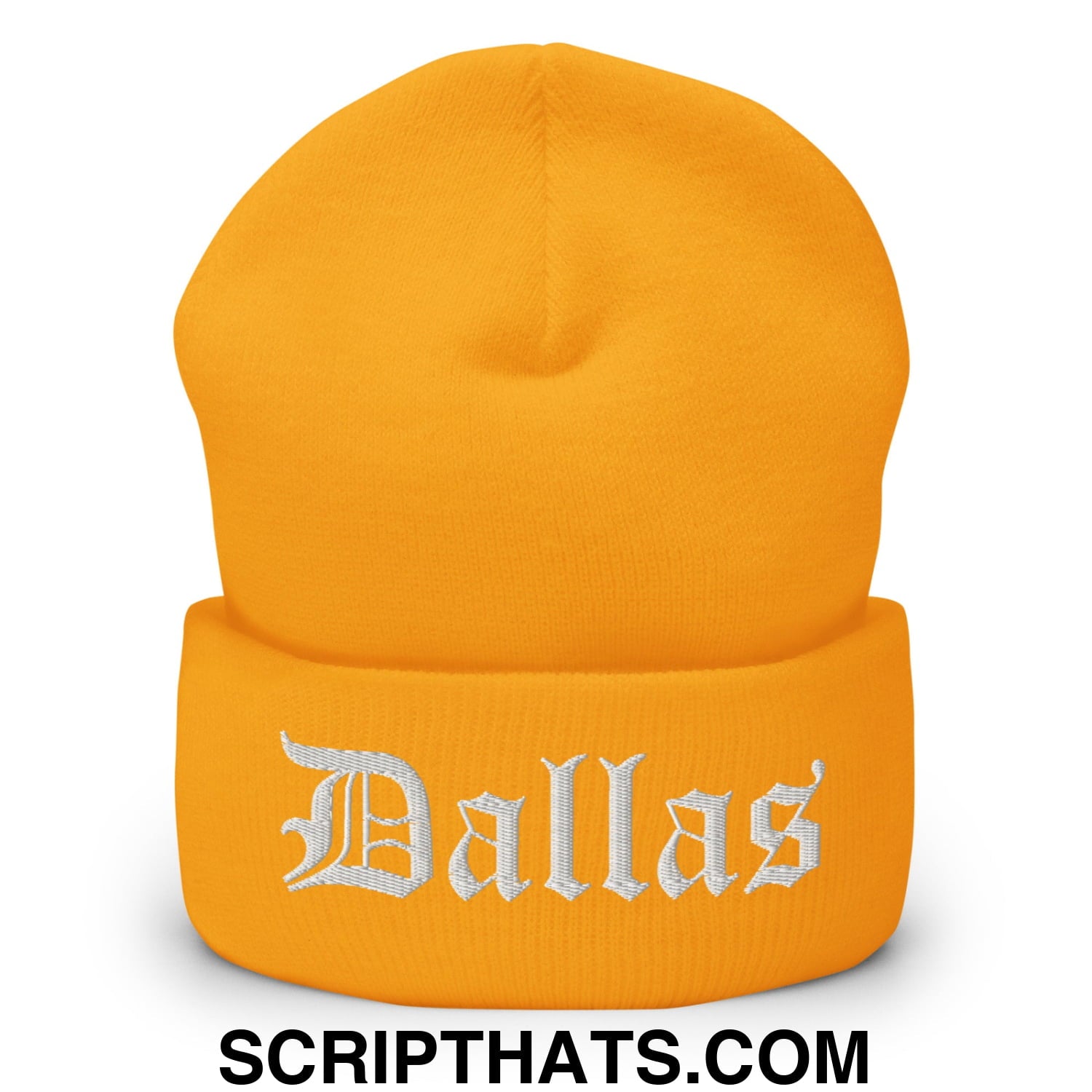 Dallas Old English Embroidered Knit Cuffed Beanie Gold