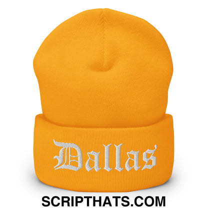 Dallas Old English Embroidered Knit Cuffed Beanie Gold