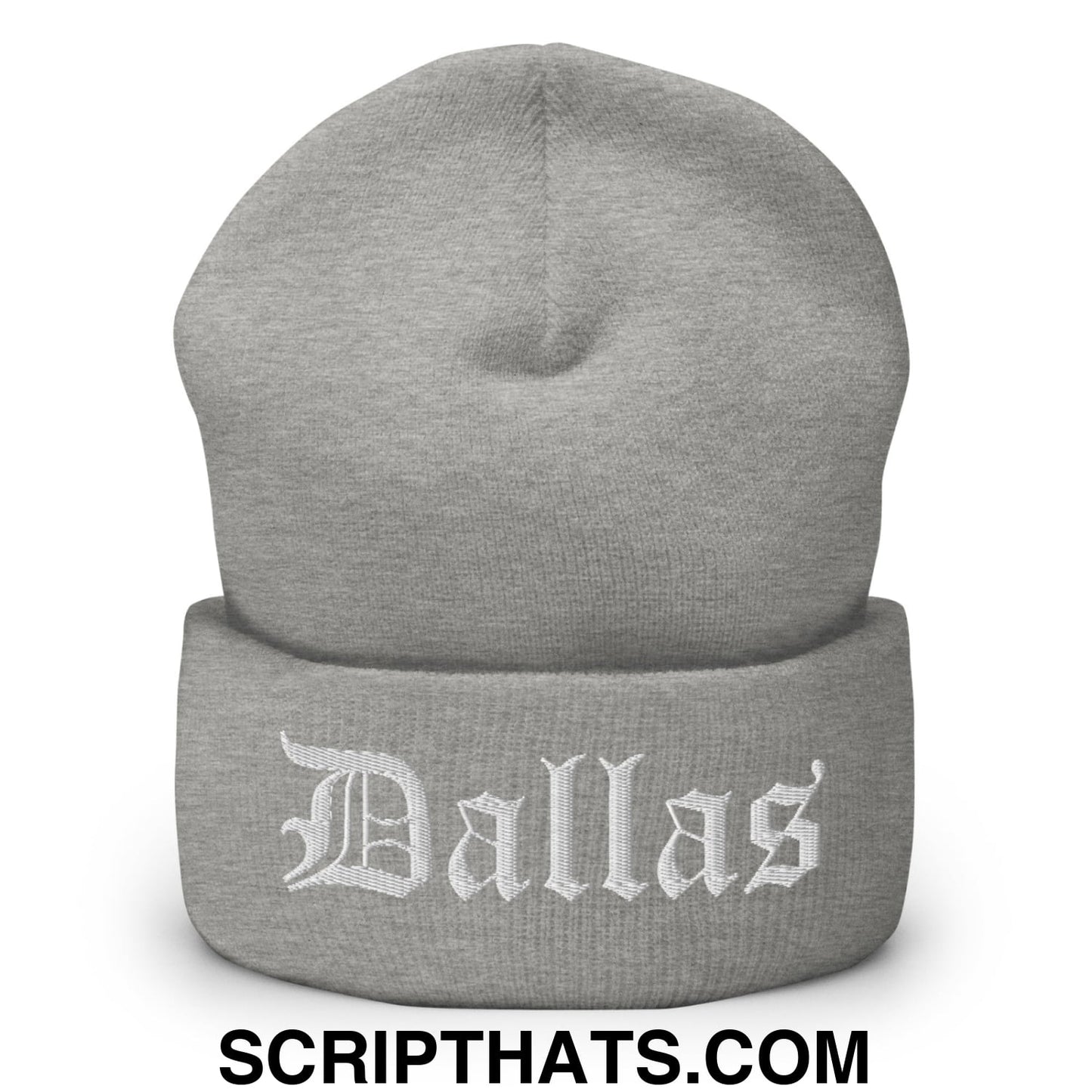 Dallas Old English Embroidered Knit Cuffed Beanie Heather Grey