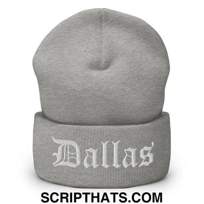 Dallas Old English Embroidered Knit Cuffed Beanie Heather Grey