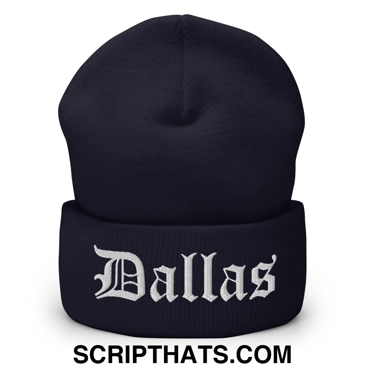 Dallas Old English Embroidered Knit Cuffed Beanie Navy