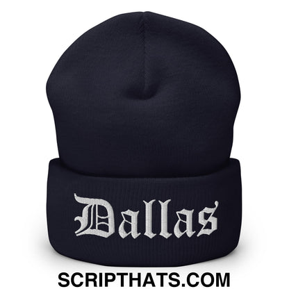 Dallas Old English Embroidered Knit Cuffed Beanie Navy