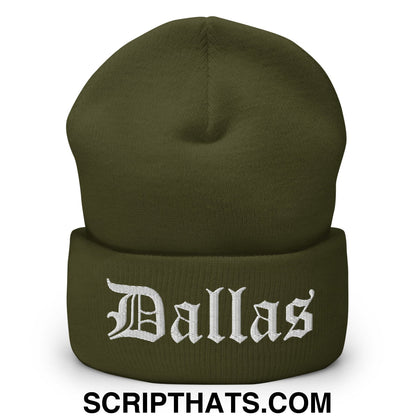 Dallas Old English Embroidered Knit Cuffed Beanie Olive
