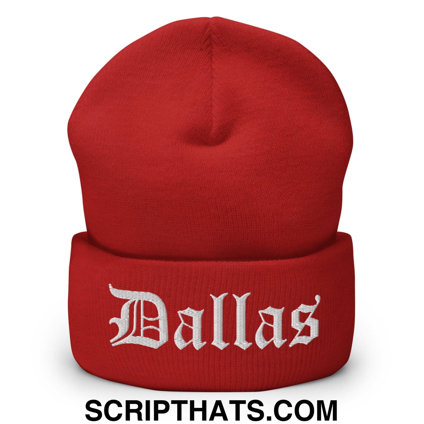 Dallas Old English Embroidered Knit Cuffed Beanie Red