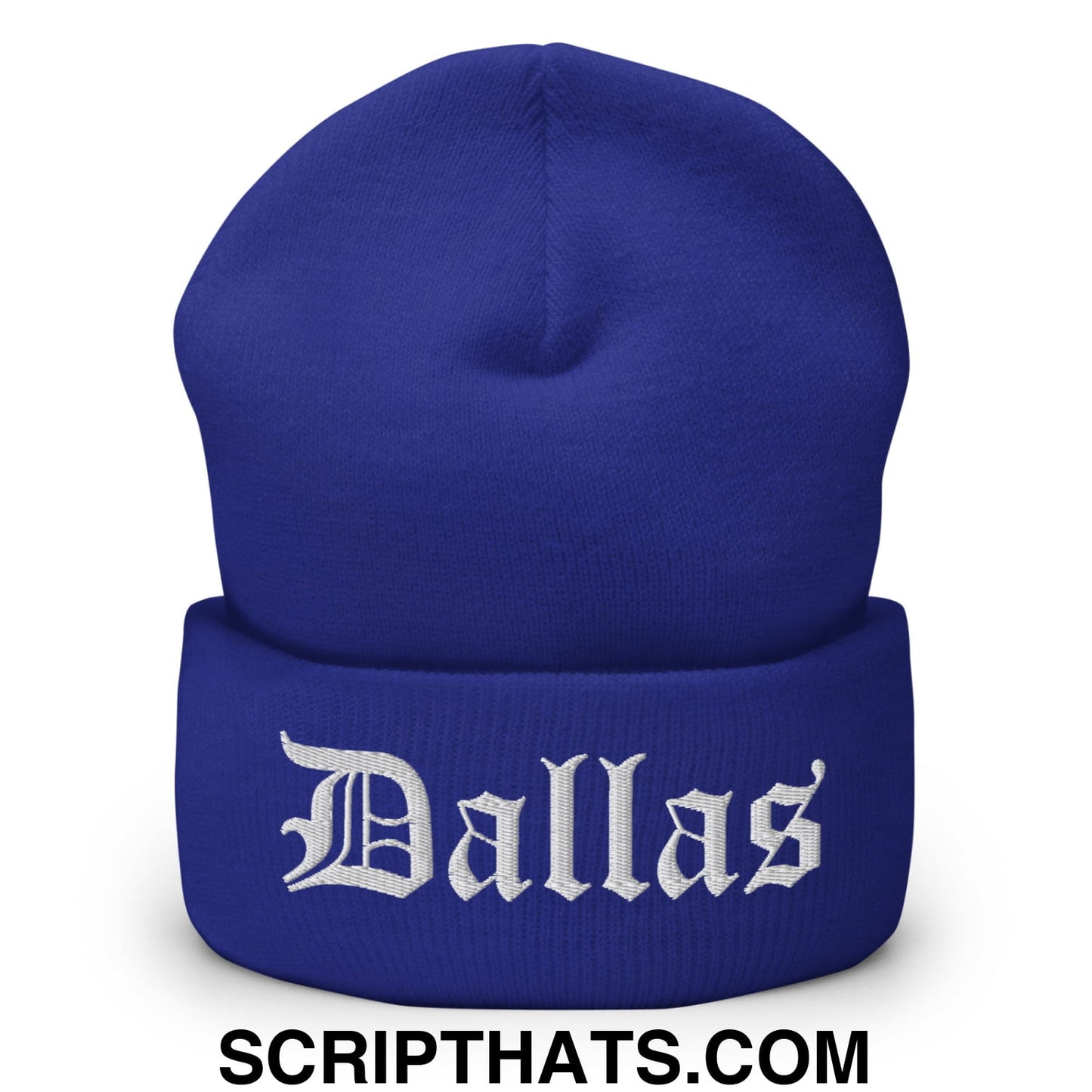 Dallas Old English Embroidered Knit Cuffed Beanie Royal