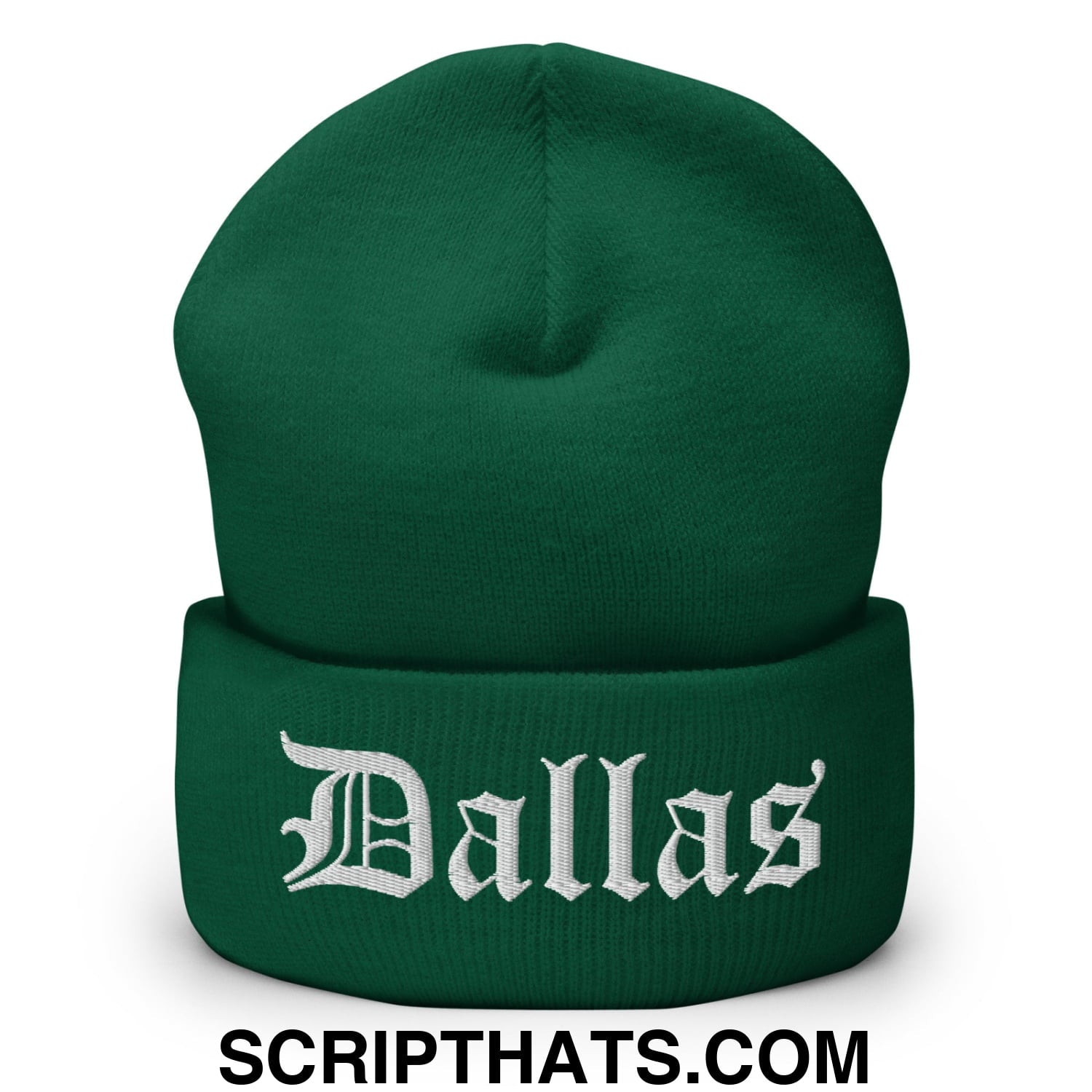 Dallas Old English Embroidered Knit Cuffed Beanie Spruce