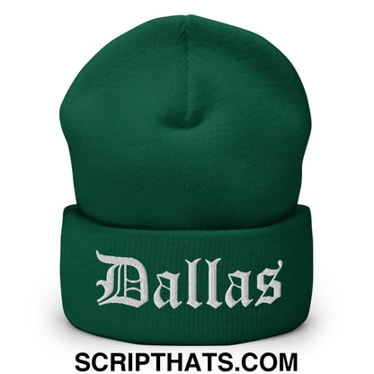 Dallas Old English Embroidered Knit Cuffed Beanie Spruce