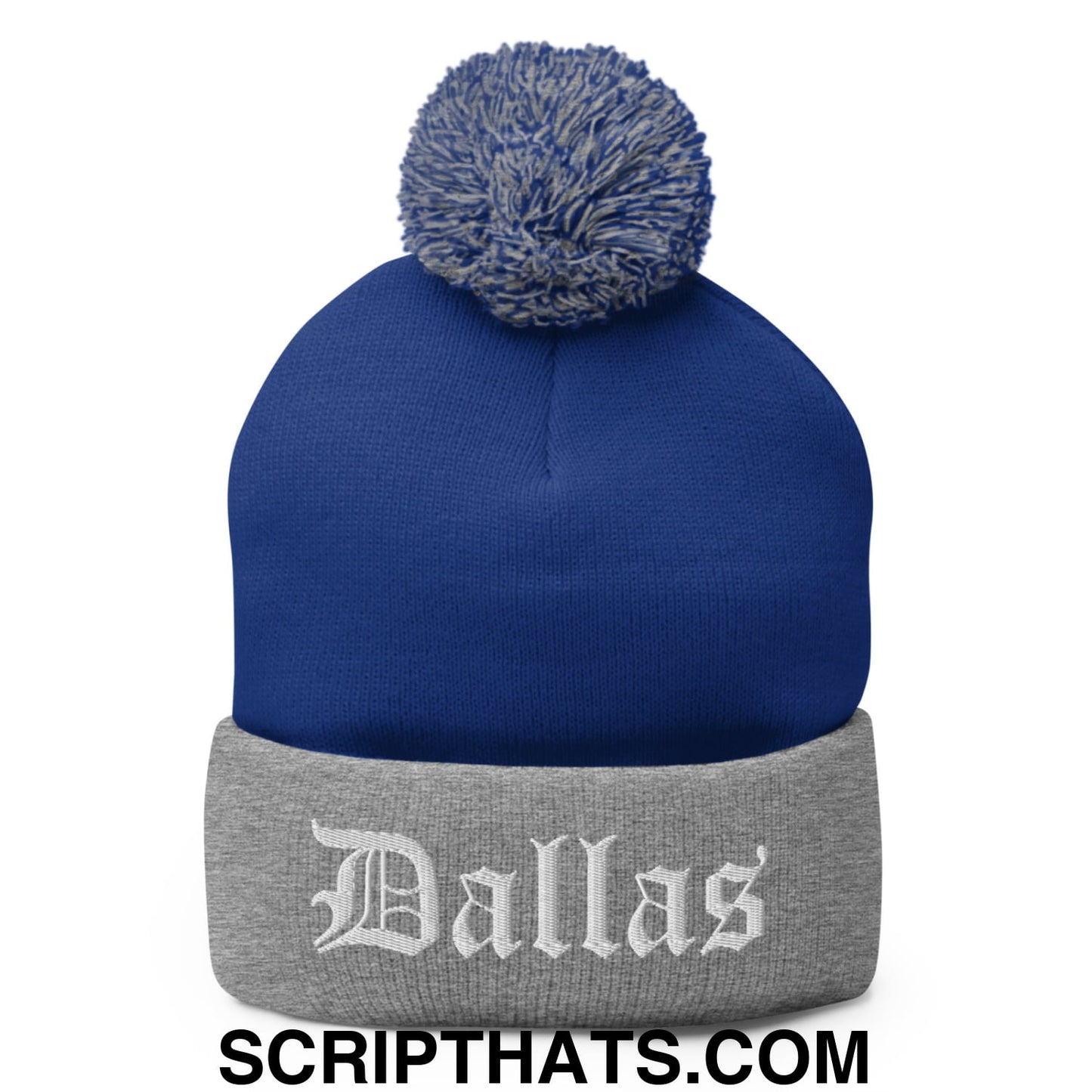 Dallas Old English Embroidered Knit Pom Pom Beanie Royal Heather Grey