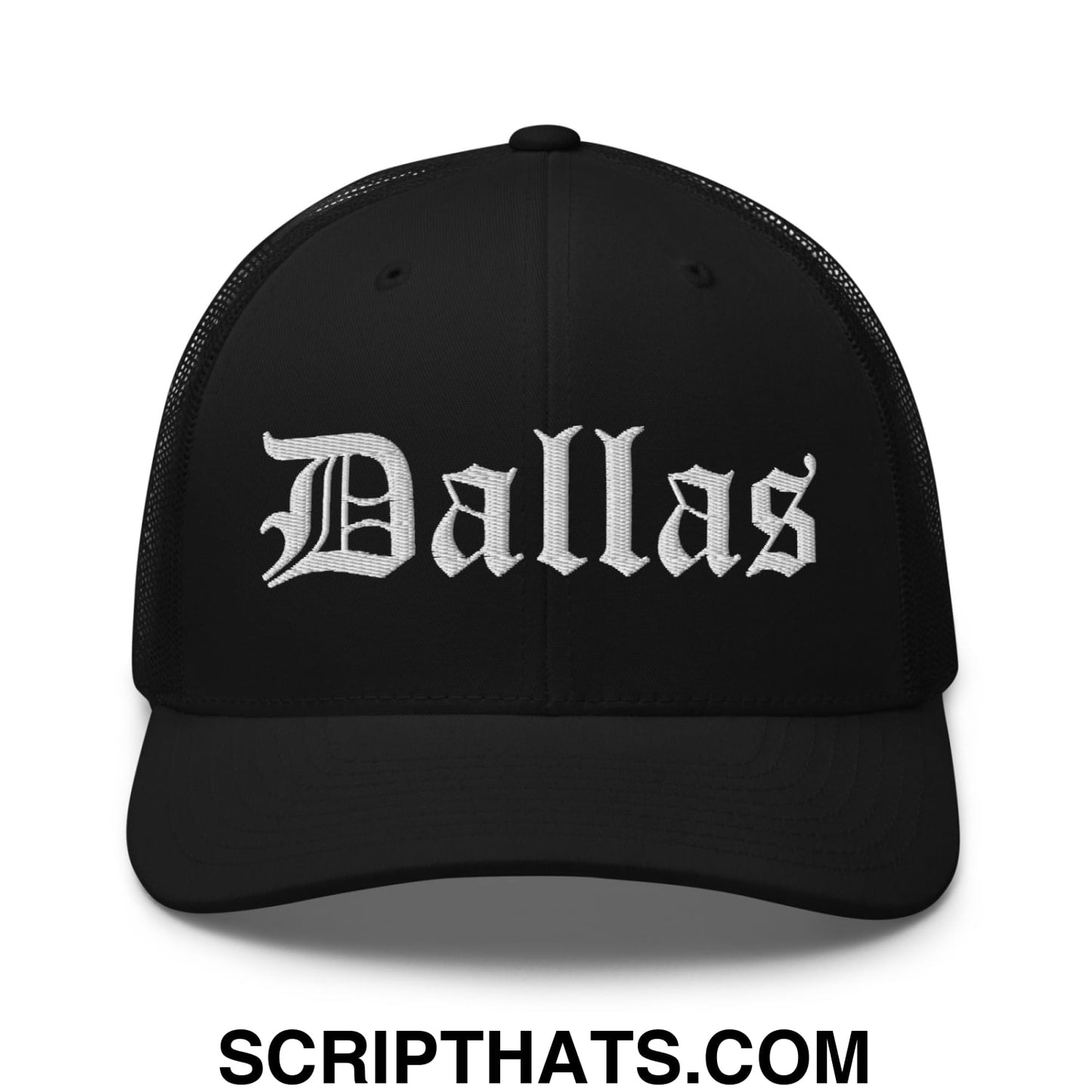 Dallas Old English Embroidered Mesh Trucker Hat Black