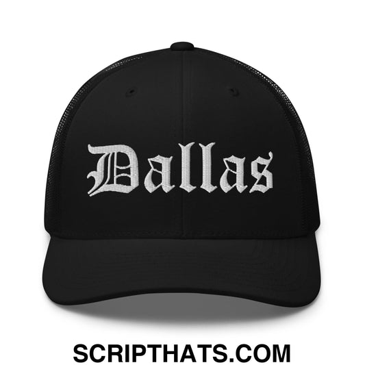 Dallas Old English Embroidered Mesh Trucker Hat Black