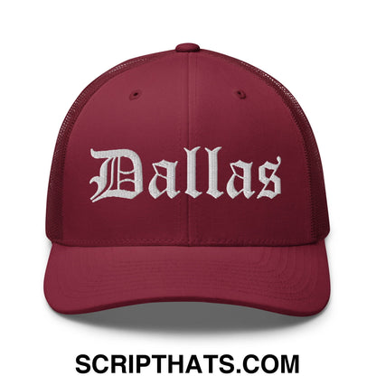 Dallas Old English Embroidered Mesh Trucker Hat Cranberry