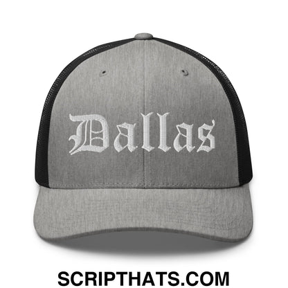 Dallas Old English Embroidered Mesh Trucker Hat Heather Black
