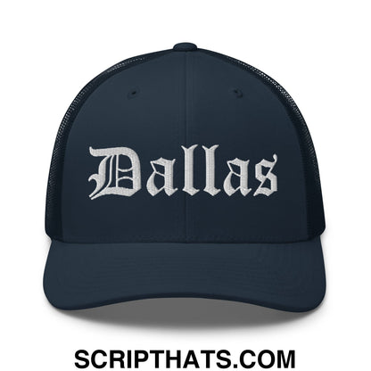 Dallas Old English Embroidered Mesh Trucker Hat Navy