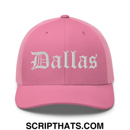 Dallas Old English Embroidered Mesh Trucker Hat Pink