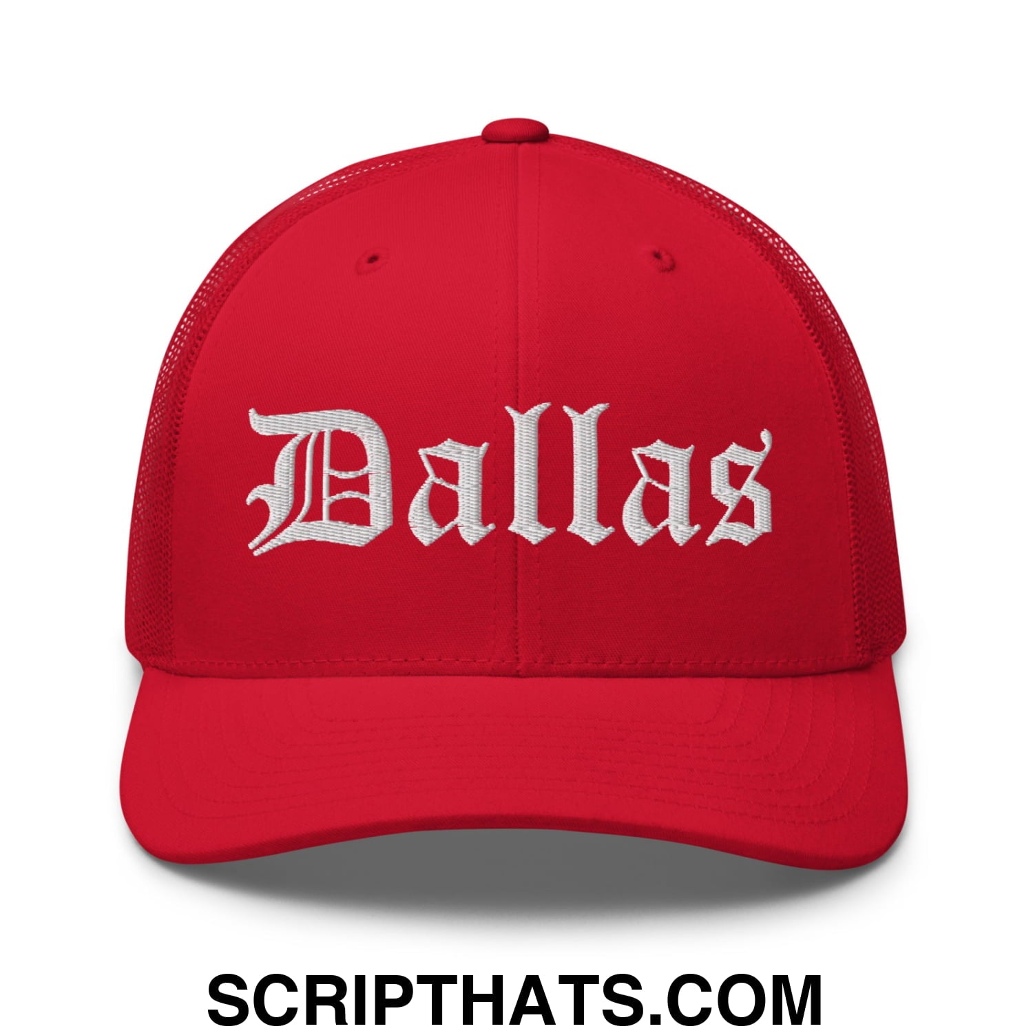 Dallas Old English Embroidered Mesh Trucker Hat Red
