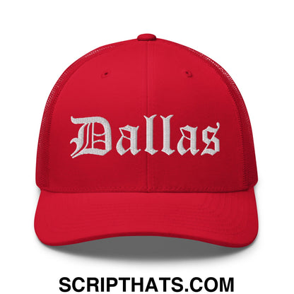 Dallas Old English Embroidered Mesh Trucker Hat Red