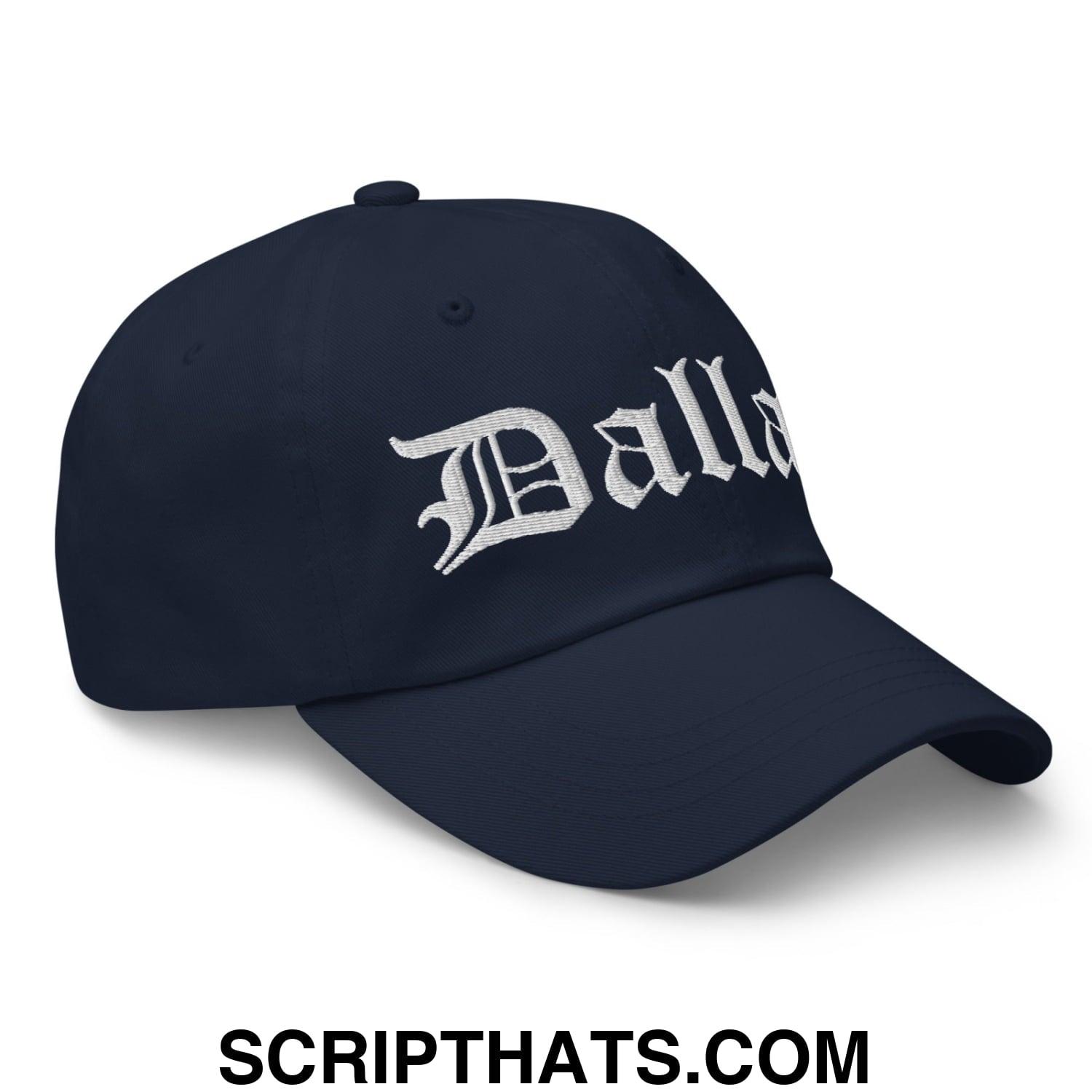 Dallas Old English Embroidered Unstructured Dad Hat Navy