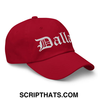 Dallas Old English Embroidered Unstructured Dad Hat Cranberry