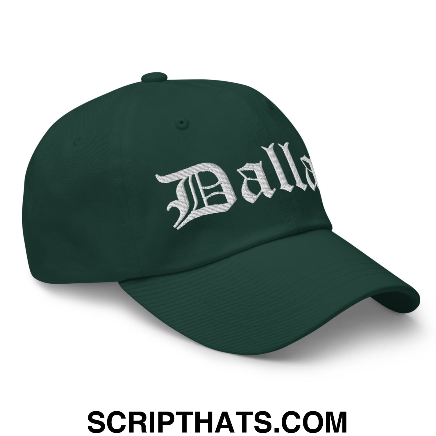 Dallas Old English Embroidered Unstructured Dad Hat Spruce