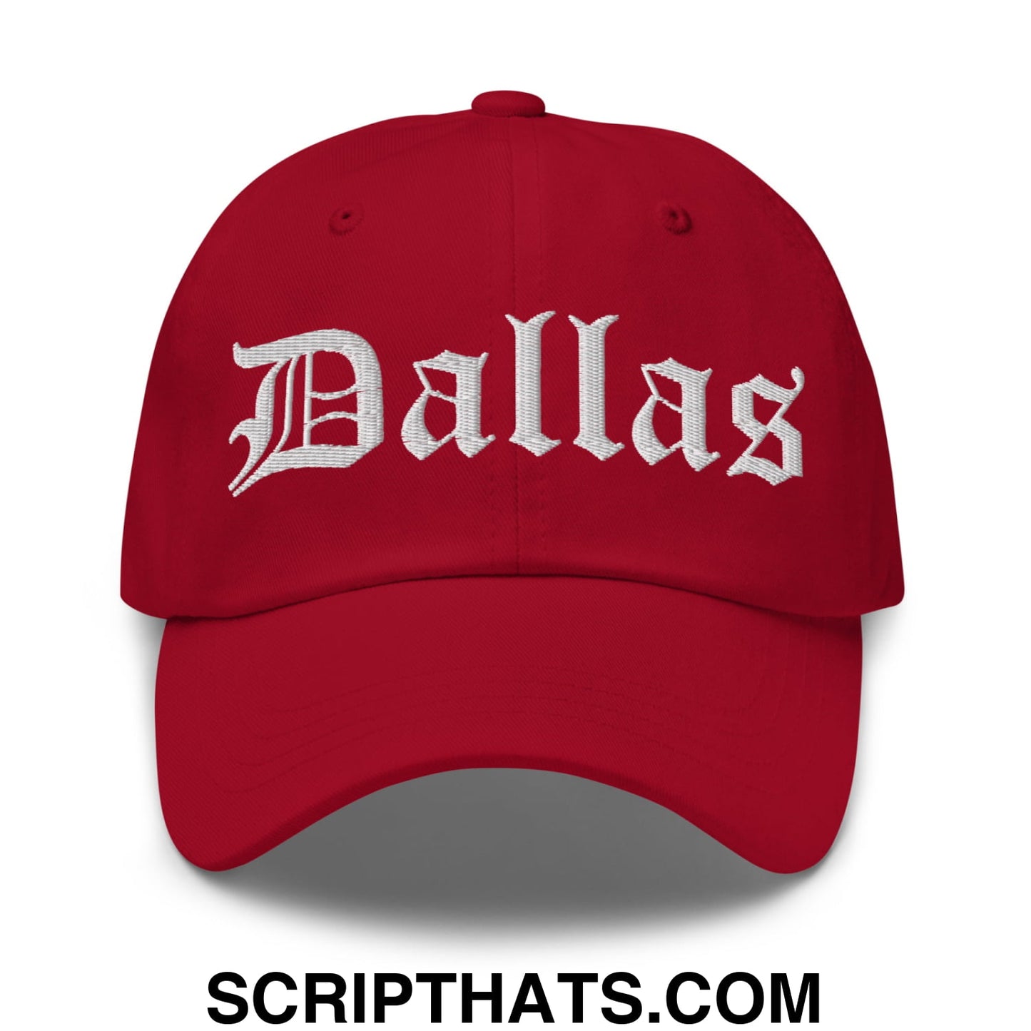 Dallas Old English Embroidered Unstructured Dad Hat Cranberry
