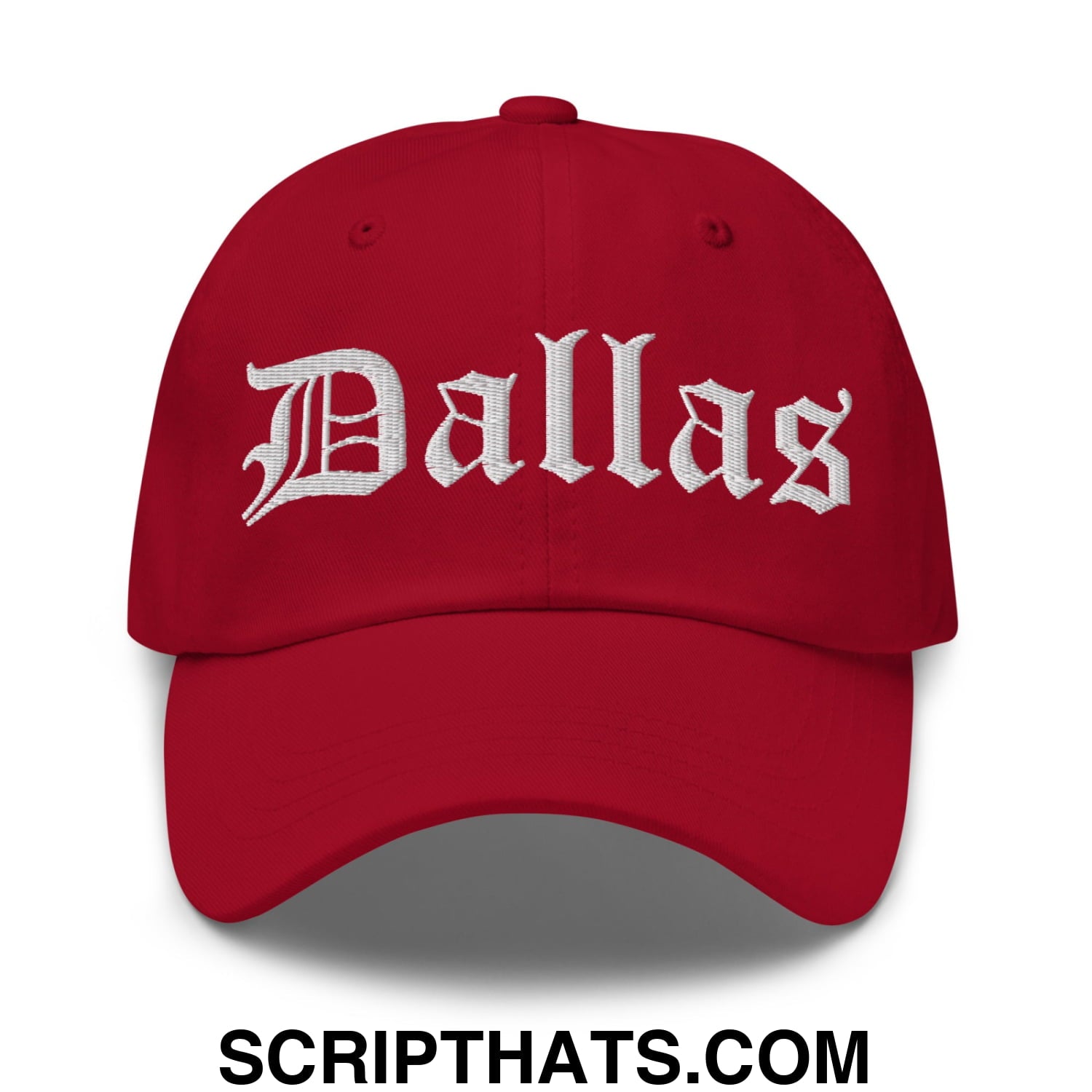 Dallas Old English Embroidered Unstructured Dad Hat Cranberry