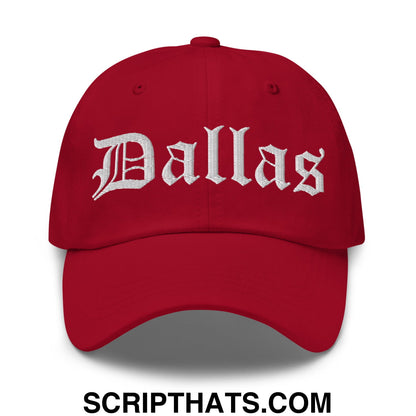 Dallas Old English Embroidered Unstructured Dad Hat Cranberry